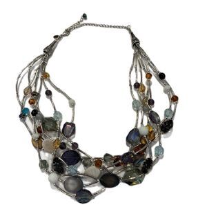 Vintage Cookie Lee 7 Strand Beaded Silver Tone Necklace